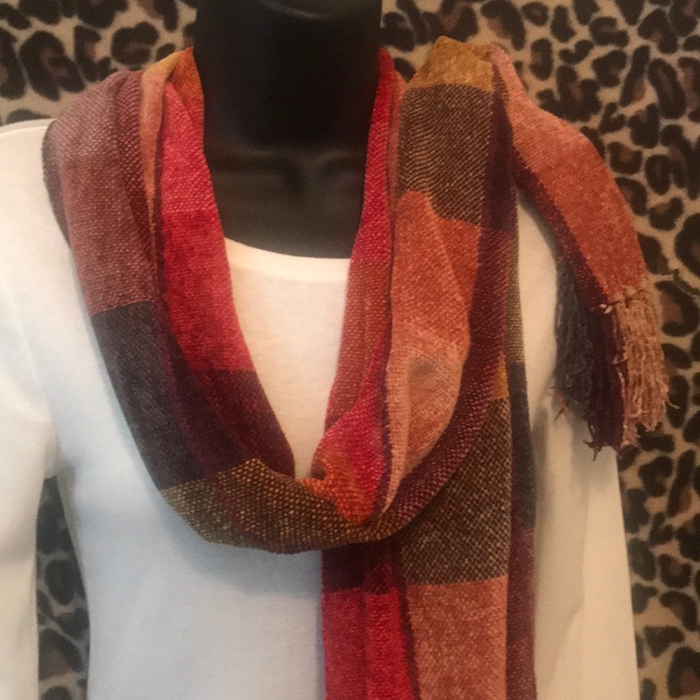 Fringe Red, Gold, Violet Scarf